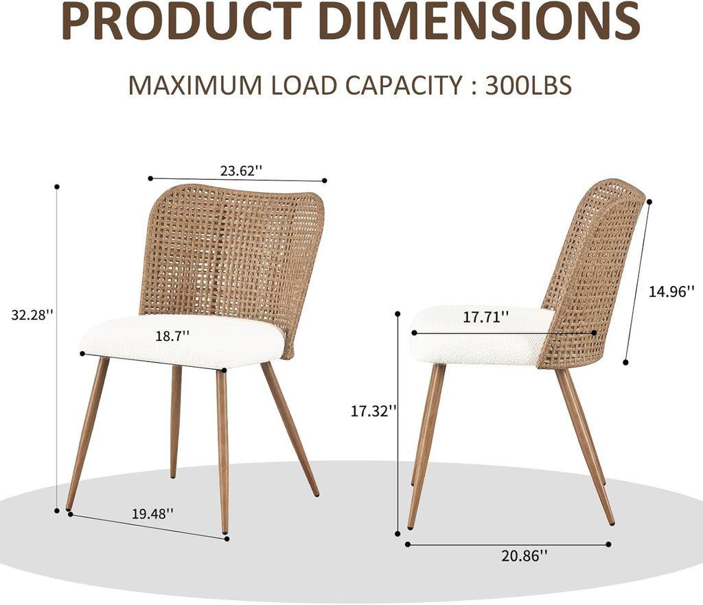 Rattan Dining Chairs Set of 4,Modern Upholstered Kitchen Room Chairs,Accent Dining Chairs with Full PE Cane Back and Metal Legs for Kitchen Restaurant Dining Room,Brown