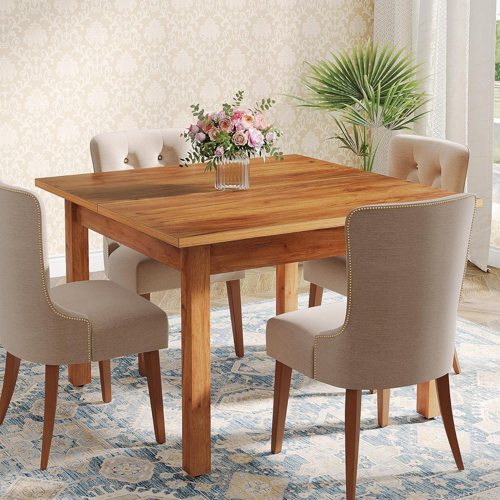 Tribesigns Wood Dining Table Farmhouse Kitchen Table for Living Room, 4-Person Square Dinner Table with Wooden Legs, Rustic Brown