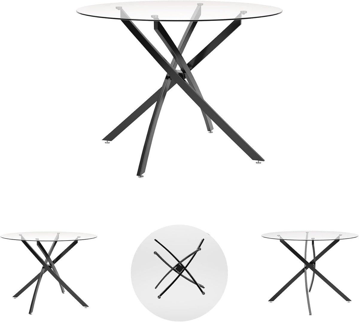 Signature Design by Ashley Pharwynn Modern Glass Tabletop Dining Table with Cross-Shaped Base, Black