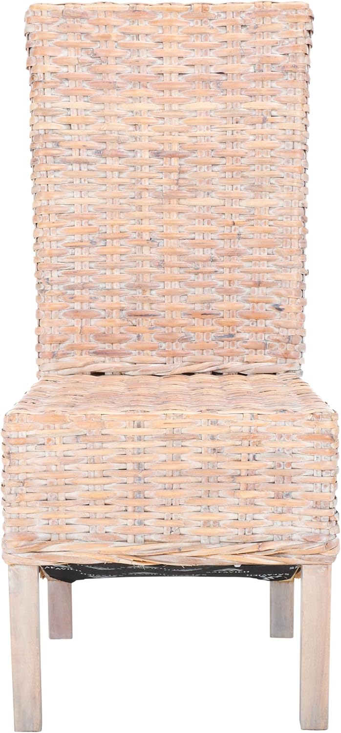 SAFAVIEH Furniture - Pembrooke Side Chair Set of 2-20' Seat Height - White-Washed - Mango Wood - Coastal Rattan Design - Ideal for Dining Room - Fully Assembled (FOX6520C-SET2)