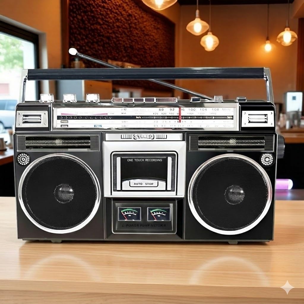 Retro Bluetooth Boombox Cassette Player with AM/FM/SW Radio, Classic 80s Portable Stereo Tape Recorder, Built-in 4000mAh Rechargeable Battery & AC Power, Supports USB/TF Card & Recording(Black)