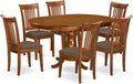 East West Furniture PORT7-SBR-C 7 Piece Dining Table Set Consist of an Oval Dining Room Table with Butterfly Leaf and 6 Linen Fabric Upholstered Chairs, 42x60 Inch, Saddle Brown