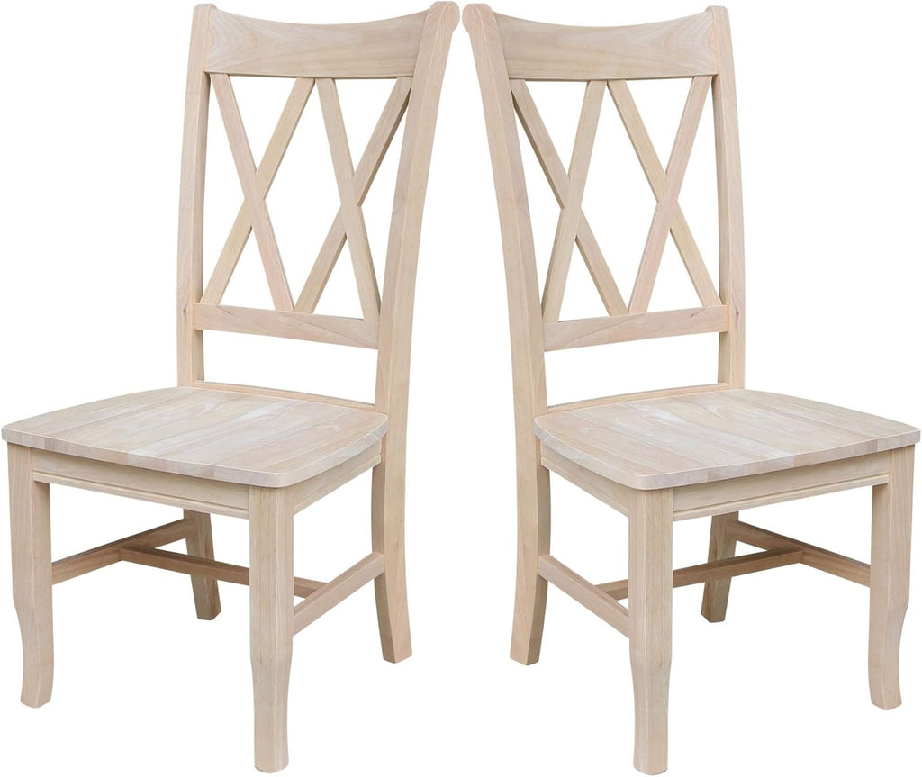 IC International Concepts, Set of 2 Double X-Back Dining Chairs, Armless, Real Wood, Kitchen/Dining/Accent, 19.9"W x 22"D x 41.3"H, 225 Lbs Wt. Capacity, DIY, Paint/Stain In Any Color, Unfinished
