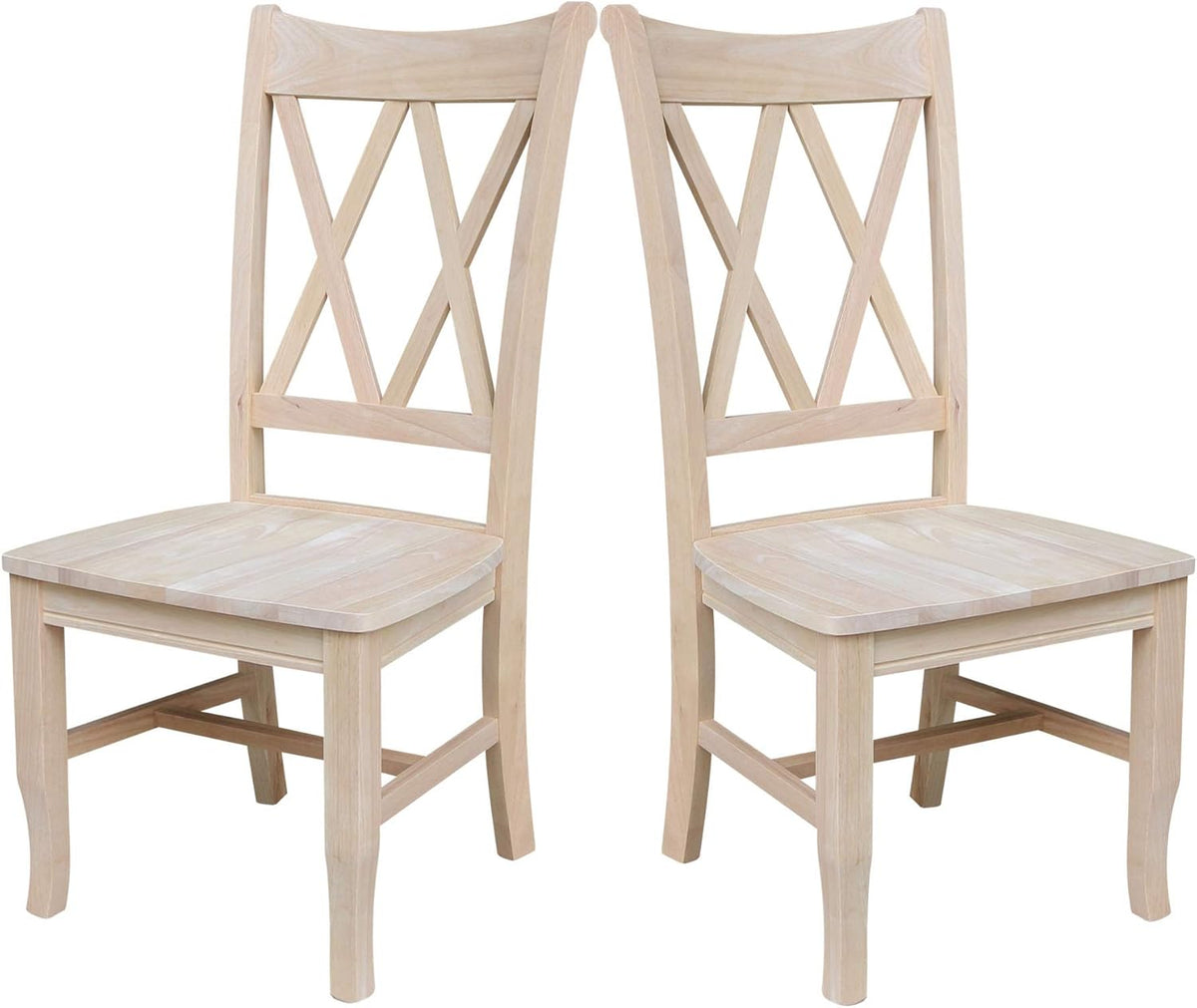 IC International Concepts, Set of 2 Double X-Back Dining Chairs, Armless, Real Wood, Kitchen/Dining/Accent, 19.9"W x 22"D x 41.3"H, 225 Lbs Wt. Capacity, DIY, Paint/Stain In Any Color, Unfinished