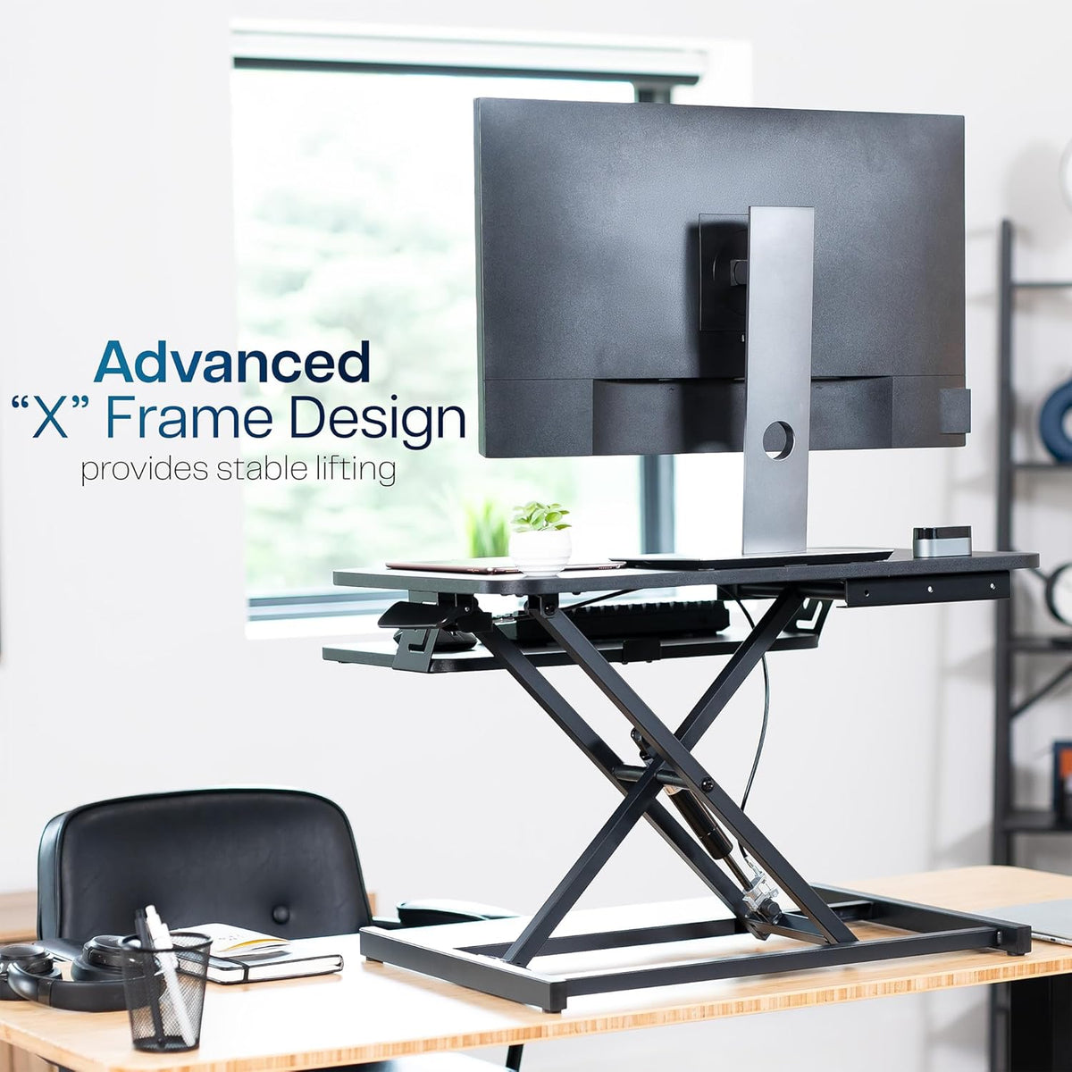 VIVO Height Adjustable 28 inch Stand Up Desk Converter, Quick Sit to Stand Tabletop Dual Monitor Riser Workstation, Black, DESK-V028S