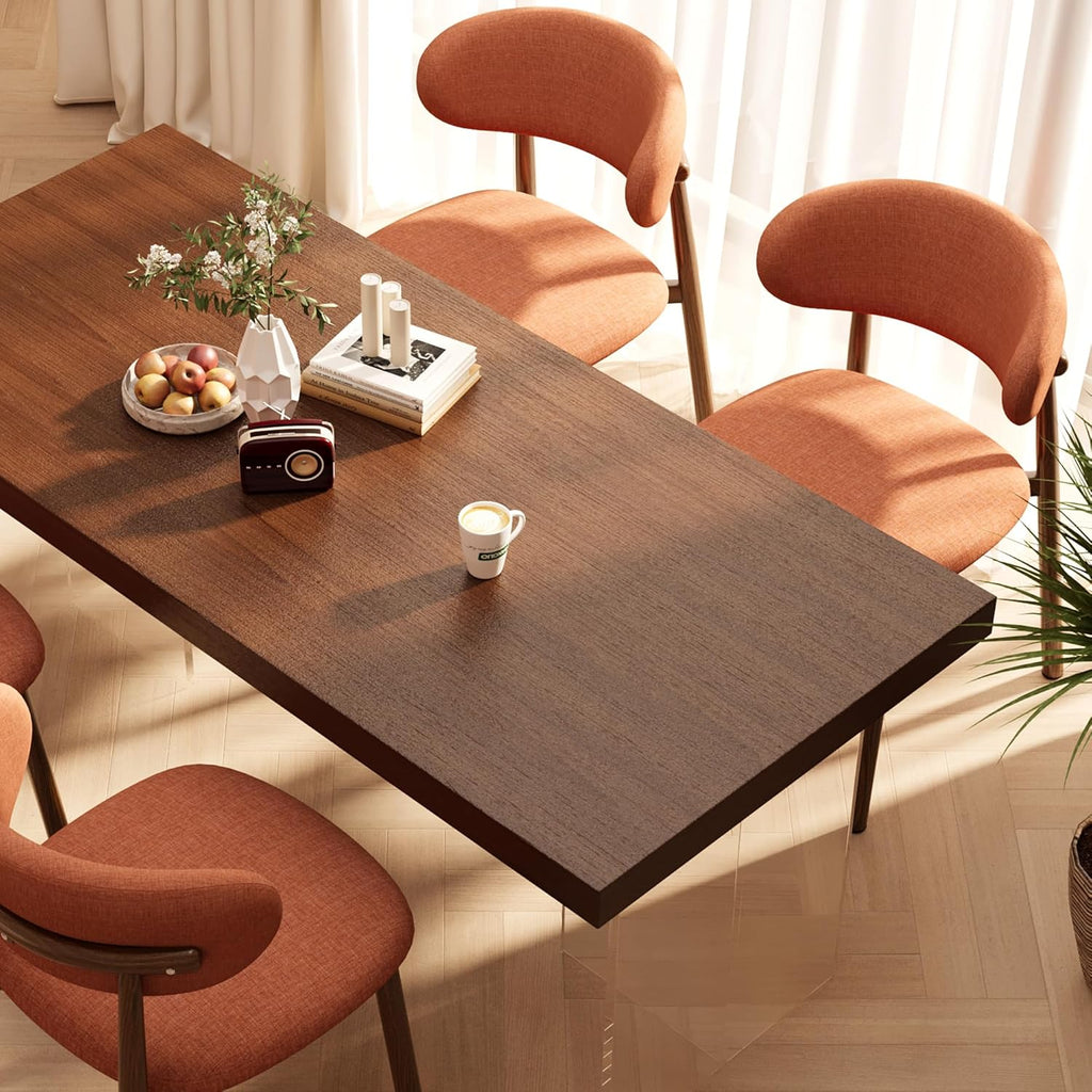 Kitchen Dining Chairs Set of 4 Modern Soft Linen Farmhouse Dining Room Chair with Metal Legs, Orange/Walnut