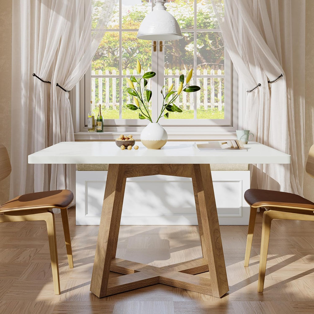 Tribesigns 47-Inch Dining Table Set of 2, Modern Kitchen Table with Wooden Legs, Dinner Tables for Kitchen, Dining Room, Small Space, White and Brown, 2Pcs