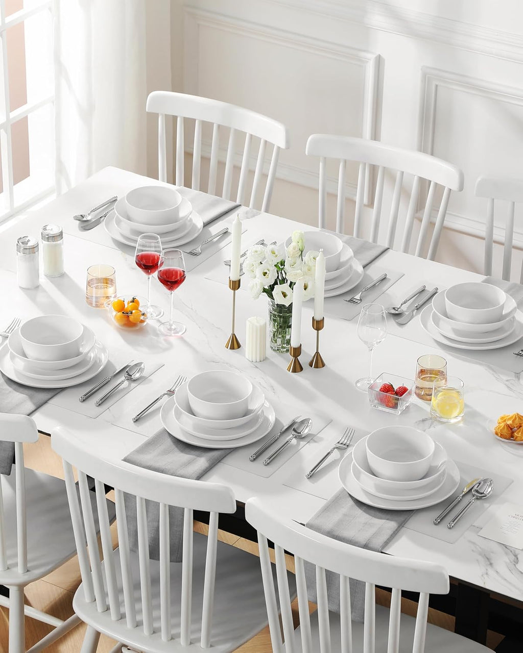 MALACASA 24 Pieces Gourmet Porcelain Dinnerware Sets, Premium Plates and Bowls Set, High-Fired Ceramic Dishes Set for 6, Chip & Scratch Resistant, Microwave Dishwasher Safe, White, Series LEXI