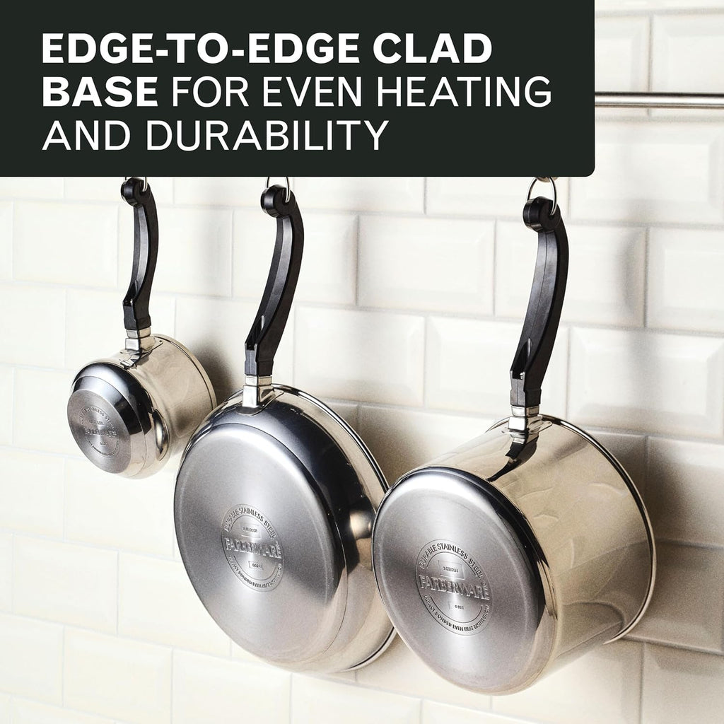 Farberware Classic Series Stainless Steel Pots and Pans with Baking Sheet Pan, Cooking Tools, and Lids, Induction Ready, Dishwasher Safe, 10 Piece Cookware Set, Metal Utensil Safe - Stainless Steel