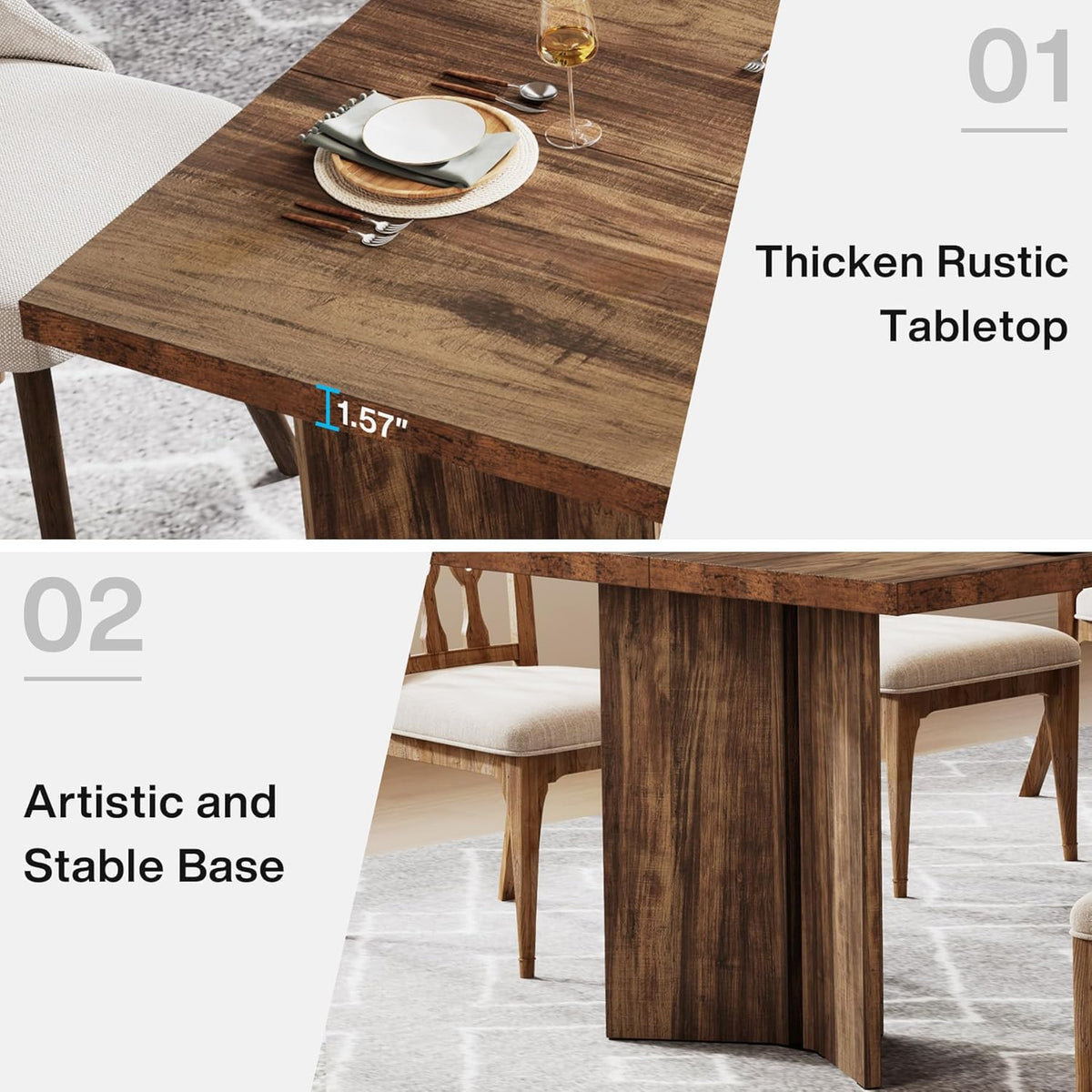Tribesigns 63-inch Dining Table for 4-6, Farmhouse Kitchen Table with Large Tabletop, Rectangular Dinner Eating Table for Dining Room, Living Room, Kitchen, Dark Brown