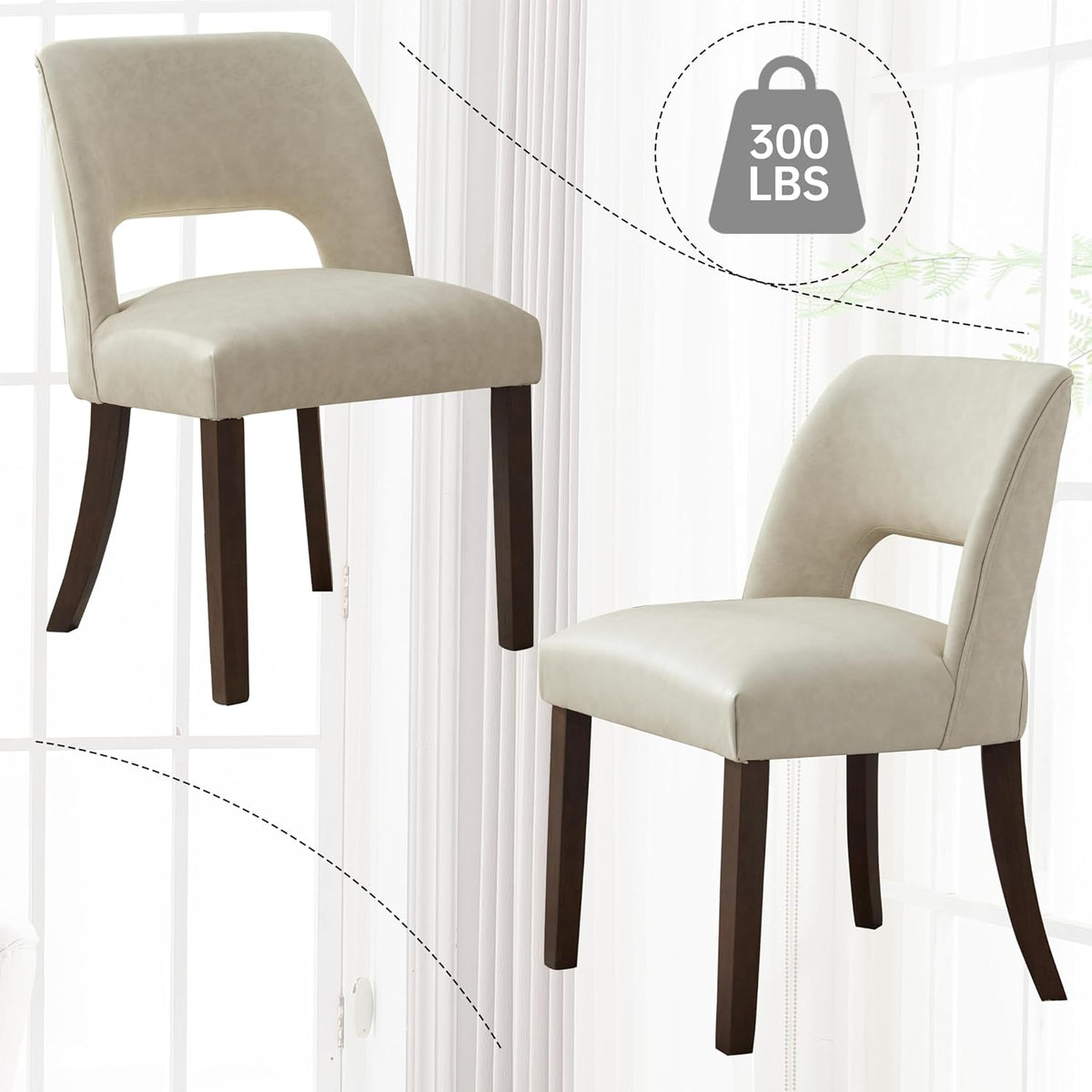 VKNOW Modern Dining Chairs Set of 6, Faux Leather Upholstered Dining Room Chair Kitchen Chairs, Farmhouse Dinner Chair for Kitchen Dining Room, Beige