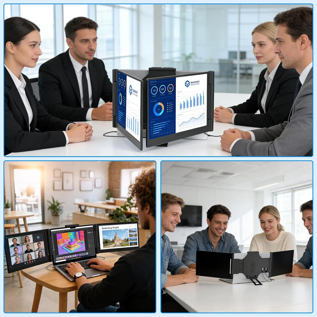 Funhill Laptop Screen Extender 14 inch Laptop Monitor Extender 1080P IPS, Triple Portable Monitor for Laptops 13-17.3" with Display/HDMI Port, Plug-Play Portable Screen for Windows/Chrome/Android