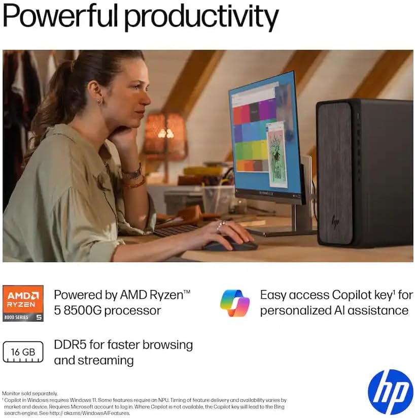 HP Secure & Productive Business Tower Desktop, AMD 8-Core Ryzen 7(Beat Intel Core i9-11900K), 8GB DDR5 RAM, 756GB Storage(256GB SSD & 500GB HDD), HDMI + DP, RJ-45, USB-C, Windows 11 Pro