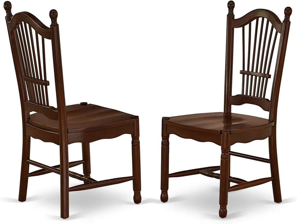 East West Furniture DOC-MAH-W Dover Kitchen Dining Chairs - Slat Back Wood Seat Chairs, Set of 2, Mahogany
