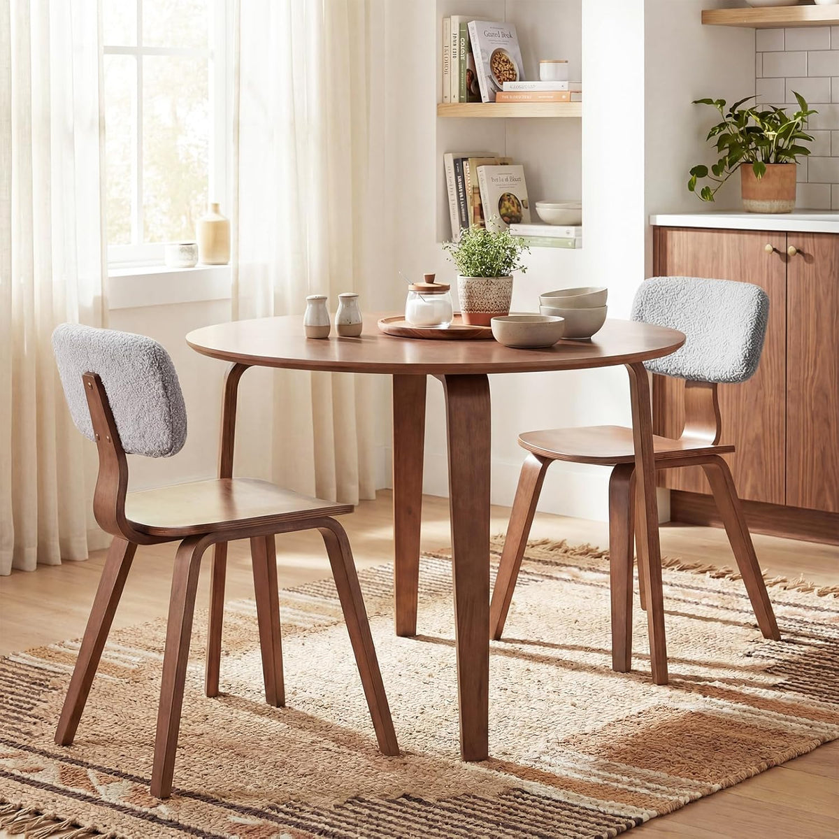 Giantex 37.5" Round Dining Table Set for 4, Rubber Wood Kitchen Table and Chairs with Padded Back, 5 Piece Space Saving Dinner Table Set for Small Apartment, Living Dining Room