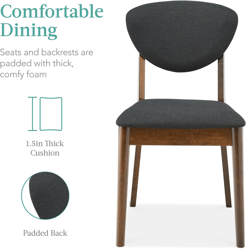 Best Choice Products 5-Piece Dining Set, Compact Mid-Century Modern Table & Chair Set for Home, Apartment w/ 4 Chairs, Padded Seats & Backrests, Wooden Frame - Walnut/Charcoal
