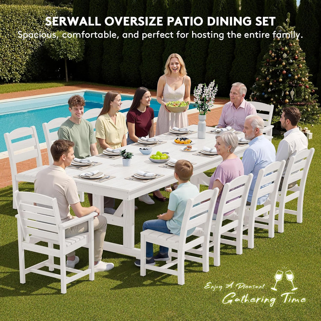 SERWALL Outdoor Armless Dining Chairs Set of 4, All-Weather HDPE Patio Chair with 19.7" Widened Seat, for Backyard, Garden, White