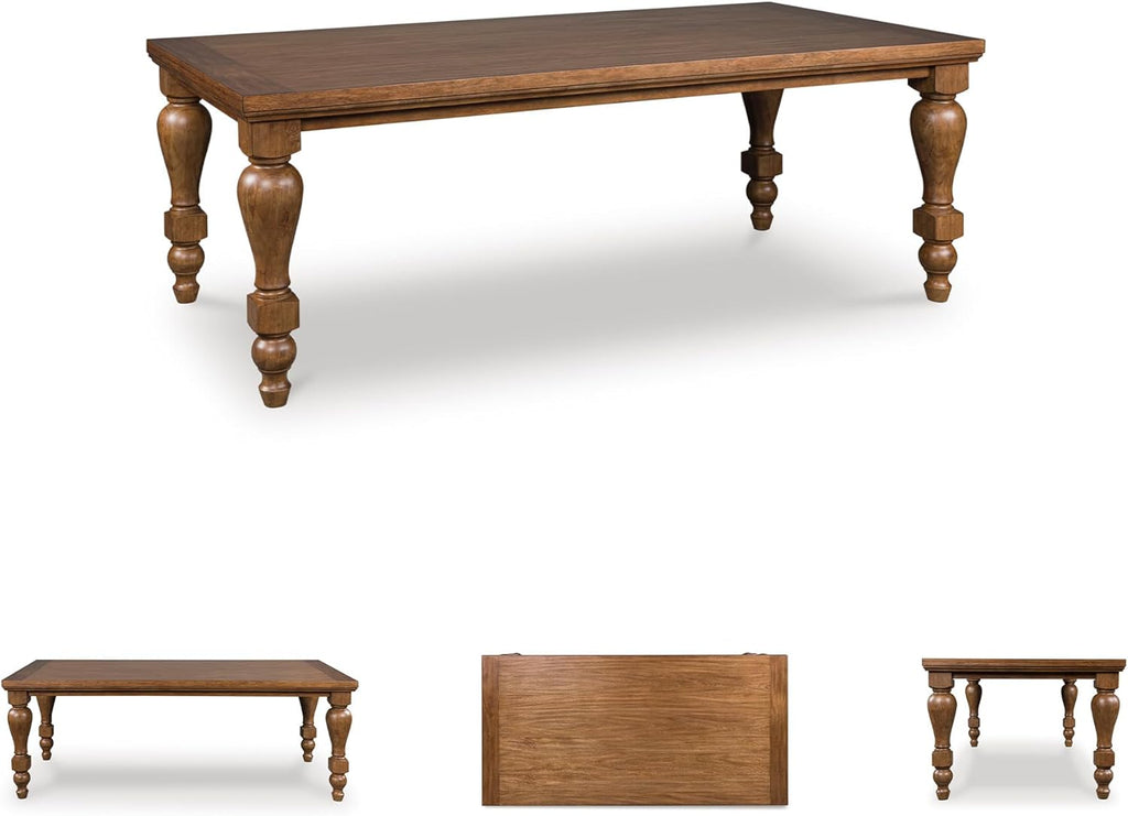 Signature Design by Ashley Chadworth Traditional Dining Table with Turned Leg, Seats Up to 8, Light Brown