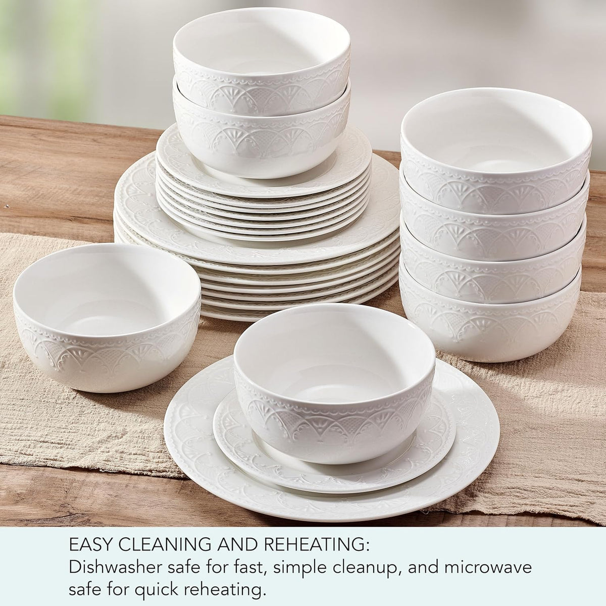Pfaltzgraff Esmerlda White 24 Piece Plate Bowl Dinnerware Set, Service for 8
