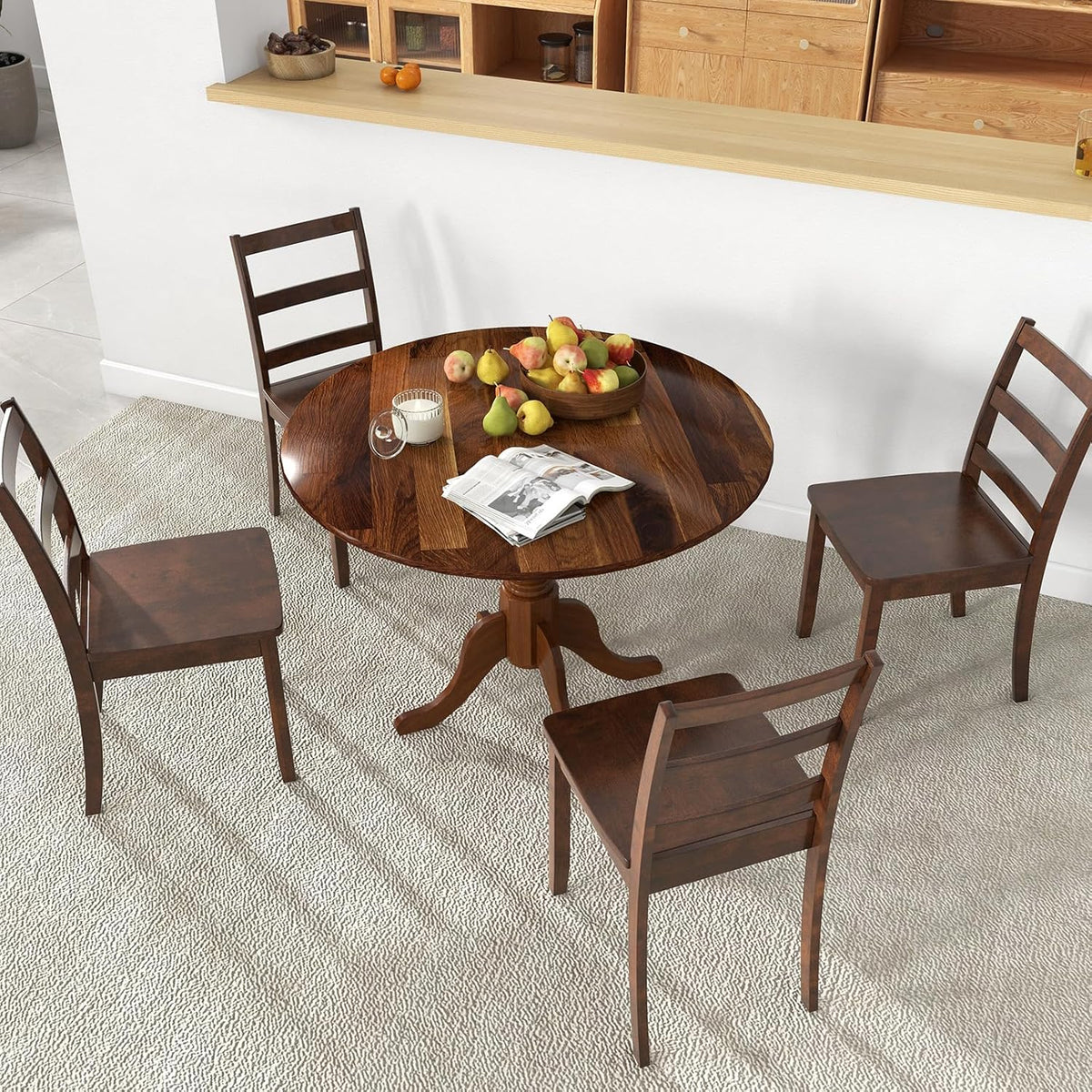 Giantex Round Dining Table, 39" D X 29" H, Rubber Wood Pedestal Table W/Round Tabletop & Curved Trestle Legs, 4-Person Dinner Table for Kitchen, Dining Room, Restaurant (Walnut)