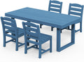 SERWALL HDPE Outdoor Dining Set for 4, 67'' All Weather Patio Dining Table and Armless Chairs Set for Deck, Lawn, Blue