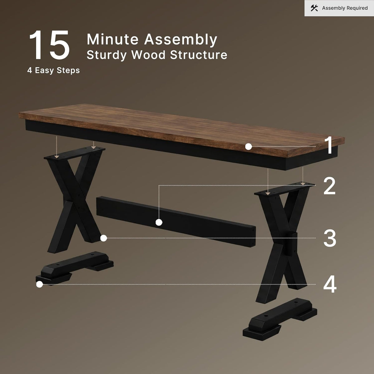 Signature Design by Ashley Wildenauer Farmhouse 50" Dining Bench, Dark Brown & Black