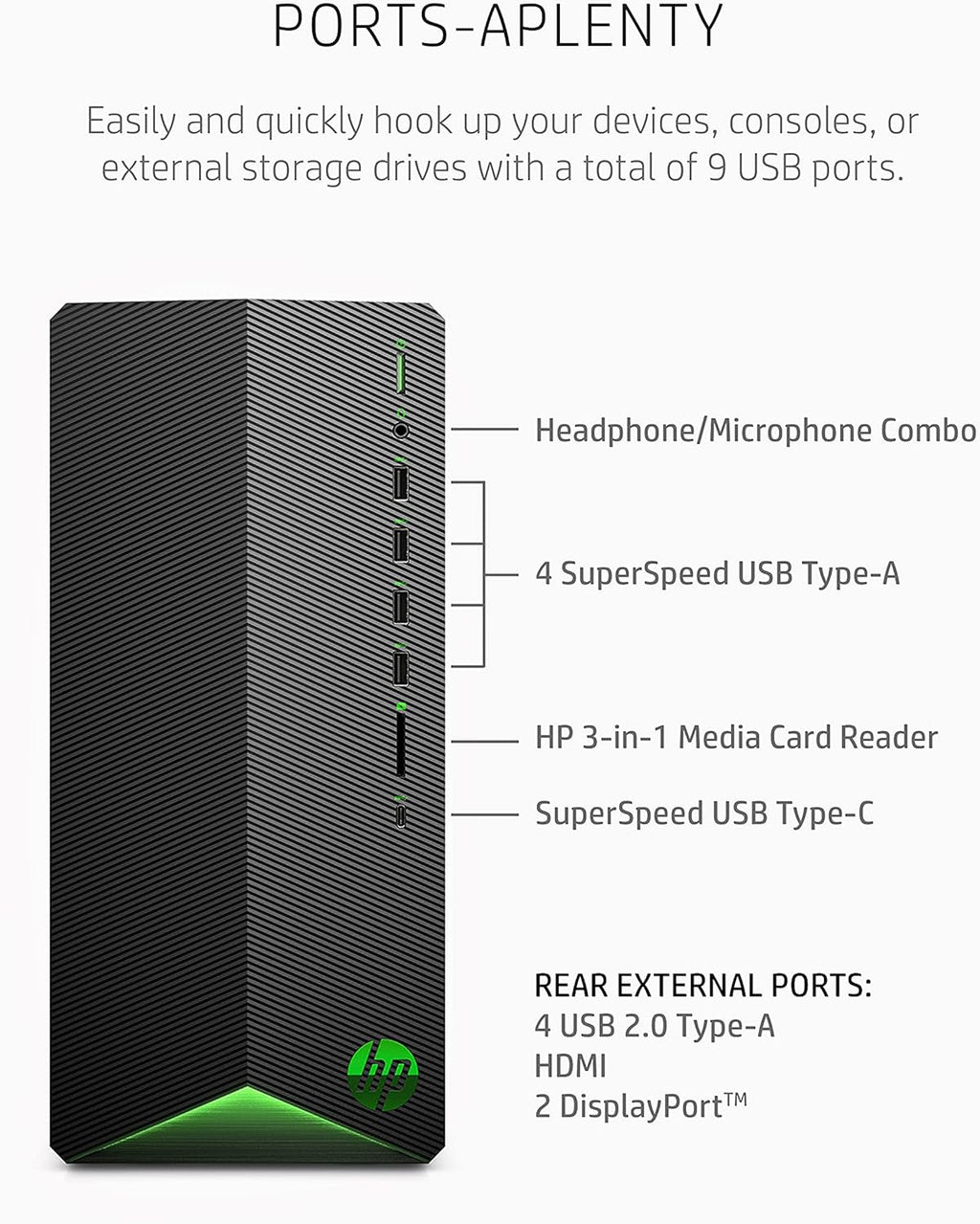 HP Pavilion Gaming Desktop, AMD Radeon RX 5500, AMD Ryzen 3 5300G Processor, 8 GB RAM, 512 GB SSD, Windows 11 Home, 9 USB Ports, Keyboard and Mouse Combo, Pre-Built PC Tower (TG01-2022, 2022)