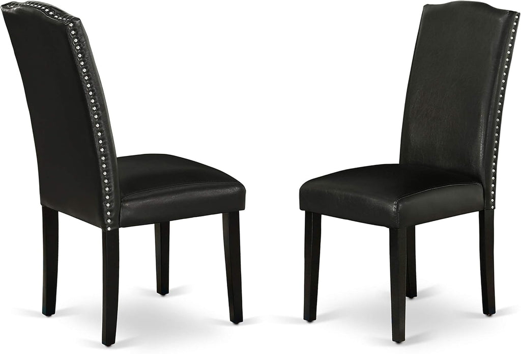 East West Furniture DUEN7-BLK-69 7 Piece Dining Table Set Consist of a Rectangle Kitchen Table and 6 Black Faux Leather Parson Dining Chairs, 36x60 Inch, Black