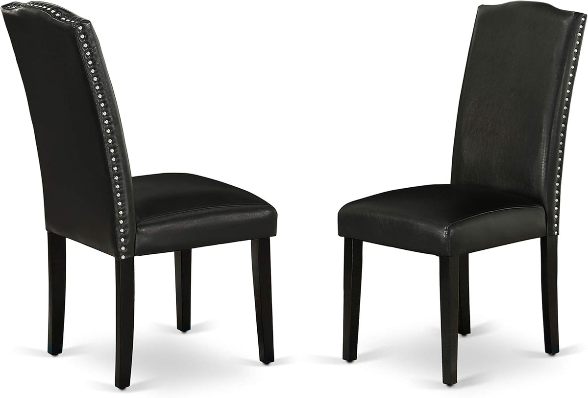 East West Furniture DUEN7-BLK-69 7 Piece Dining Table Set Consist of a Rectangle Kitchen Table and 6 Black Faux Leather Parson Dining Chairs, 36x60 Inch, Black