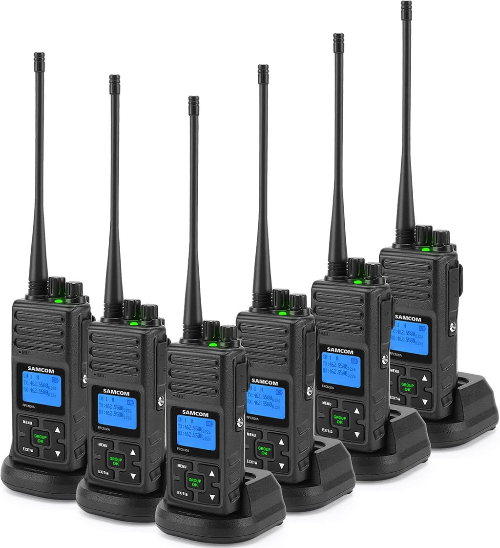 SAMCOM FPCN30A Two Way Radios Long Range 5 Watts Walkie Talkies for Adults Rechargeable 2 Way Radios UHF Handheld Business Group Call Radio 1500mAh Battery with Earpieces for Construction,6 Packs