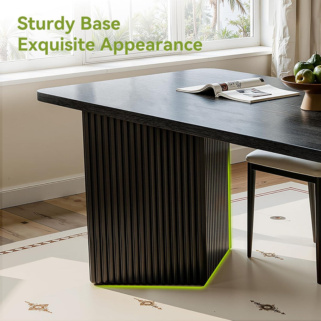 LITTLE TREE 63" Rectangle Dining Table, Modern Kitchen Table for 4-6 People, Large Dinner Table with Thick Sturdy Base for Kitchen, Dining Room (Black, MDF)