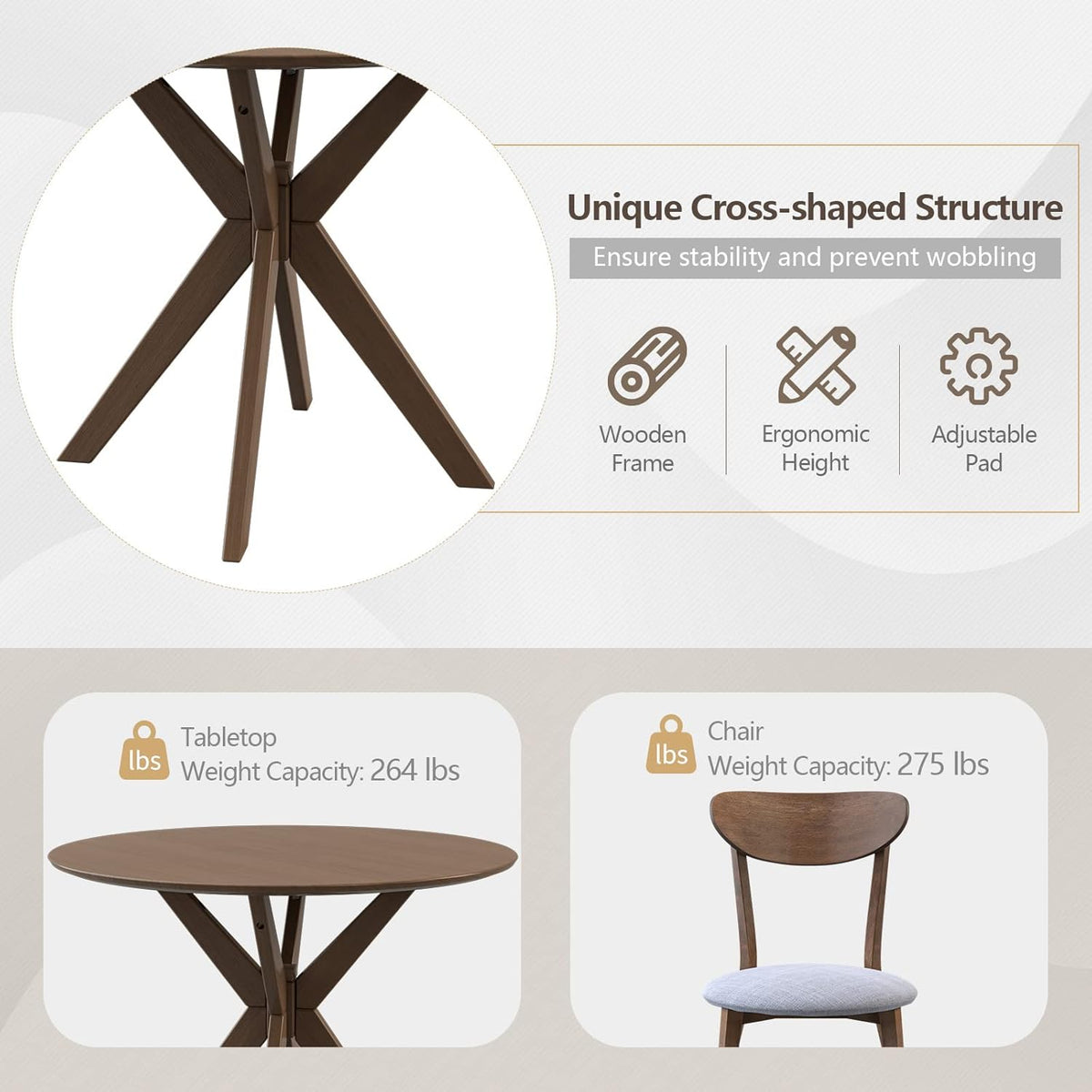 Giantex 3-Piece Dining Table and Chair Set, Wooden Kitchen Table Set, Farmhouse Round Kitchen Table and 2 Cushioned Dinette Chairs, Mid-Century Dining Table Set for Dining Room, Living Room