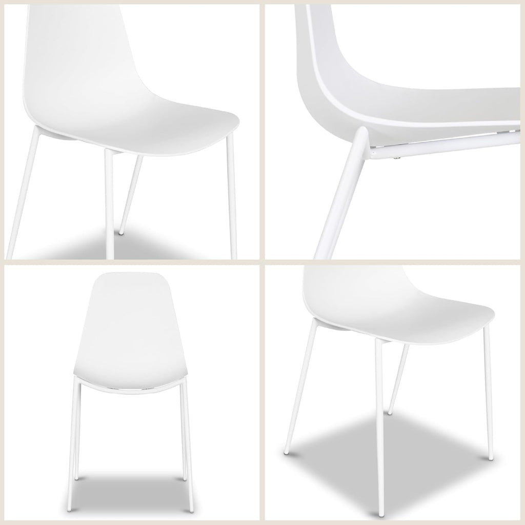 POLY & BARK Isla Modern Dining Chairs Set of 4 – Mid Century Modern Plastic Dining Chair with Metal Legs – Kitchen & Dining Room Chairs – Indoor/Outdoor – White
