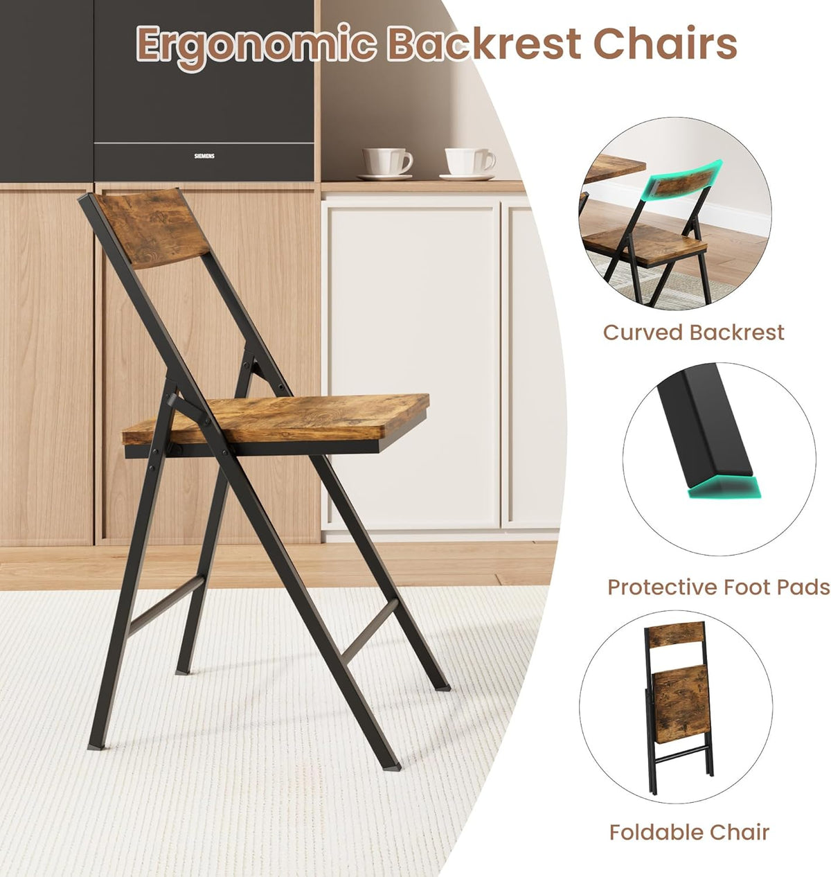 Garvee Dining Table Set for 4,Foldable Dining Table with 4 Foldable Chairs, Rectangle Space Saver Table and Chairs Set with Swivel Wheels, for Small Space,Apartment,Kitchen,Dining Room, Rustic Brown