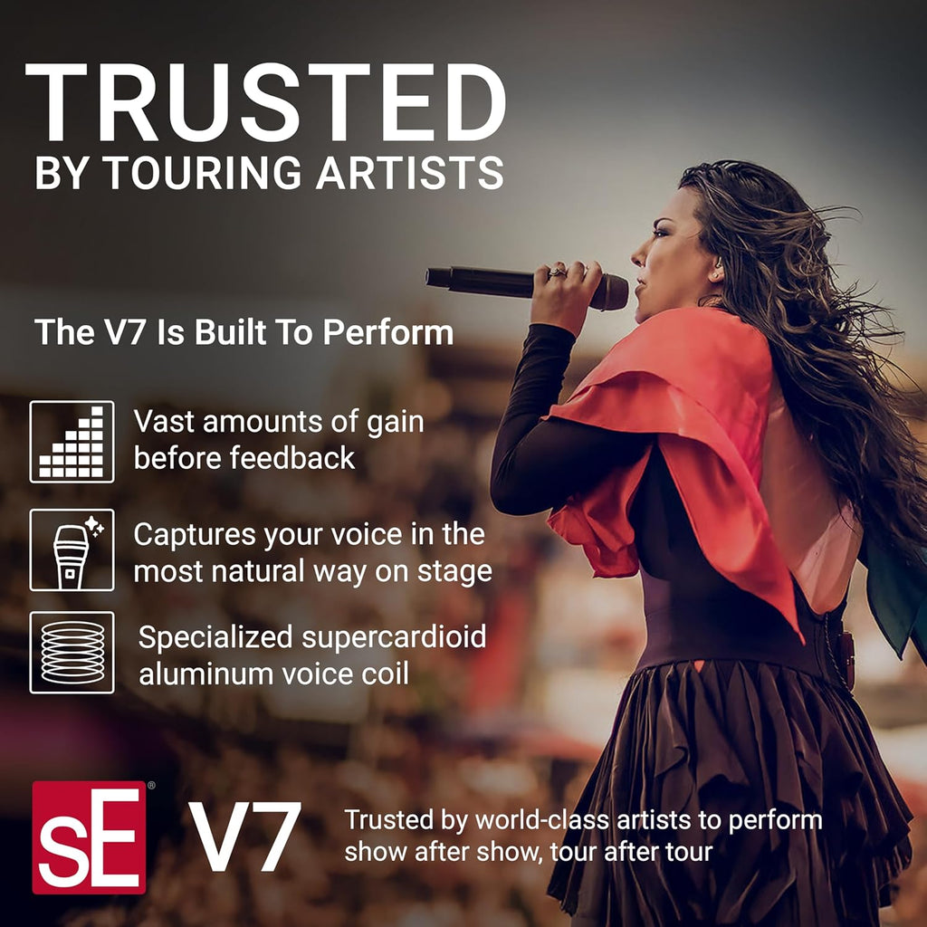 SE ELECTRONICS V7 Dynamic Microphone for Singing, Speech & Studio Recording - XLR Handheld Professional Microphone with Supercardioid Aluminum Voice Coil for Huge Gain Before Feedback - Black