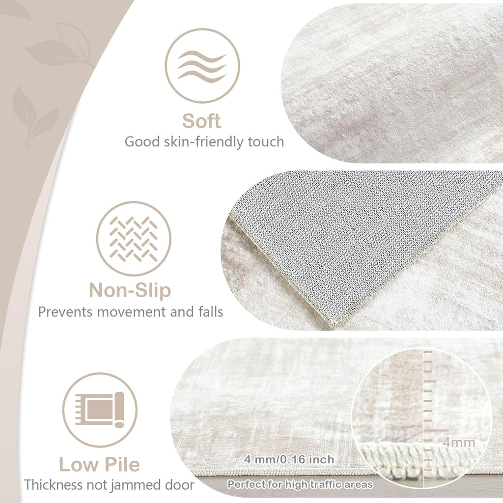 Area Rugs 8x10 Living Room: Washable Rug Modern Abstract Large Rugs Soft Non Slip Neutral Rug Stain Resistant Indoor Carpet for Bedroom Kitchen Dining Room Table Nursery Home Office Rugs(Beige,8'x10')