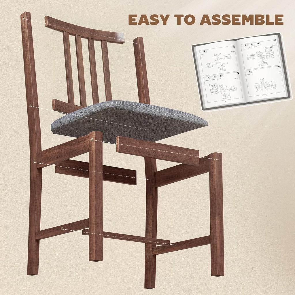 HOMCOM Wooden Dining Chairs Set of 4, Mid-Century Modern Upholstered Kitchen Chairs with Slat Backrest, Rubberwood Legs and Padded Seat for Dining Room, Living Room, Farmhouse Walnut