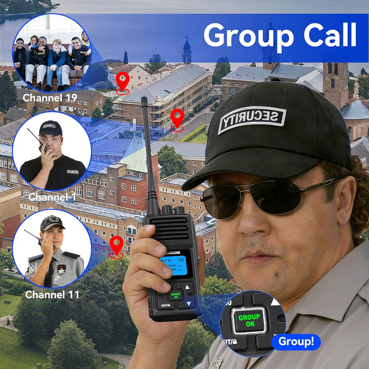SAMCOM 2 Way Radios FPCN30A Two Way Radios Long Range Rechargeable 5 Watts UHF Professional Handheld Radios Walkie Talkies with GROUP CALL,1500mAh Battery and Earpieces for Commercial Business,3 Packs