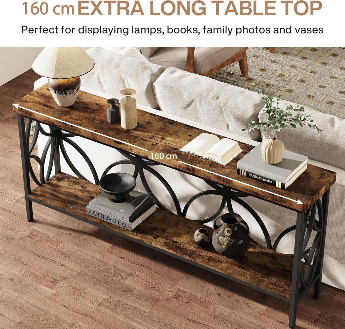 LITTLE TREE Sofa Table, 70.9 Inch Industrial Behind Couch Table with Storage Shelves, Narrow Long Console Table for Entryway, Living Room, Foyer, Hallway, Office