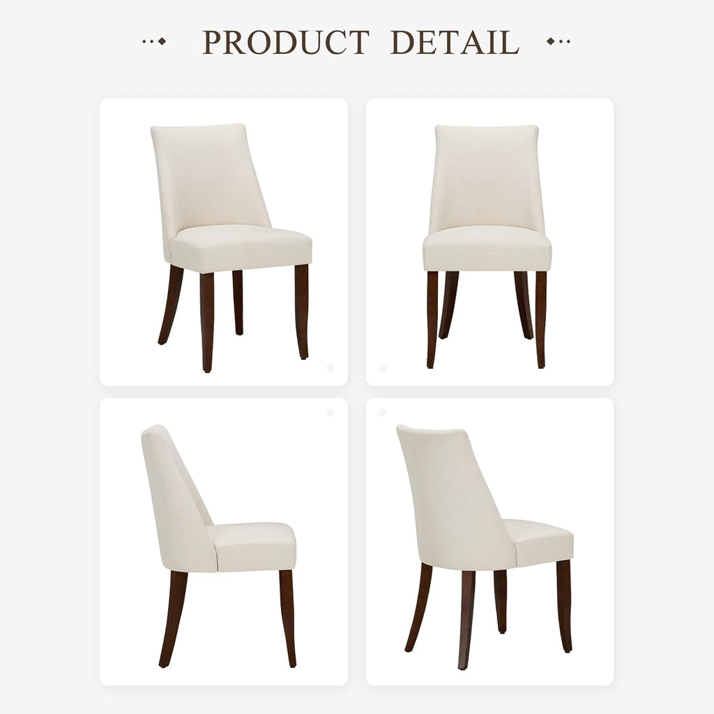 Upholstered Dining Chairs Set of 6, Mid Century Modern Kitchen Chairs with Back, Farmhouse Fabric Side Dining Room Chairs with Wood Legs for Dining Room Restaurant, Beige
