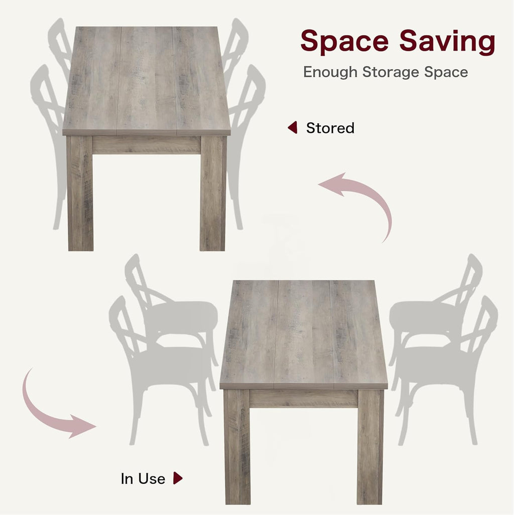 GarveeHome 63 in Dining Table for 4-6, Farmhouse Dinner Kitchen Table for 4 with Large Tabletop, Rectangular Wood Dining Room Table for Kitchen, Living Room, Easy Assembly, Retro Gray