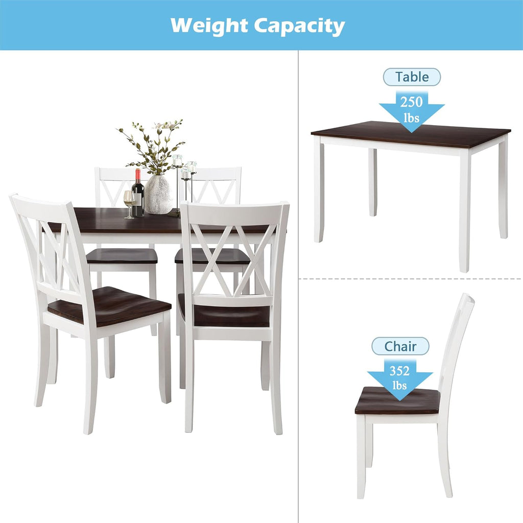 Harper & Bright Designs 5-Piece Wood Dining Table Set for 4, Kitchen Furniture Set with 4 High Back Dining Chairs for Small Places,White+Cherry