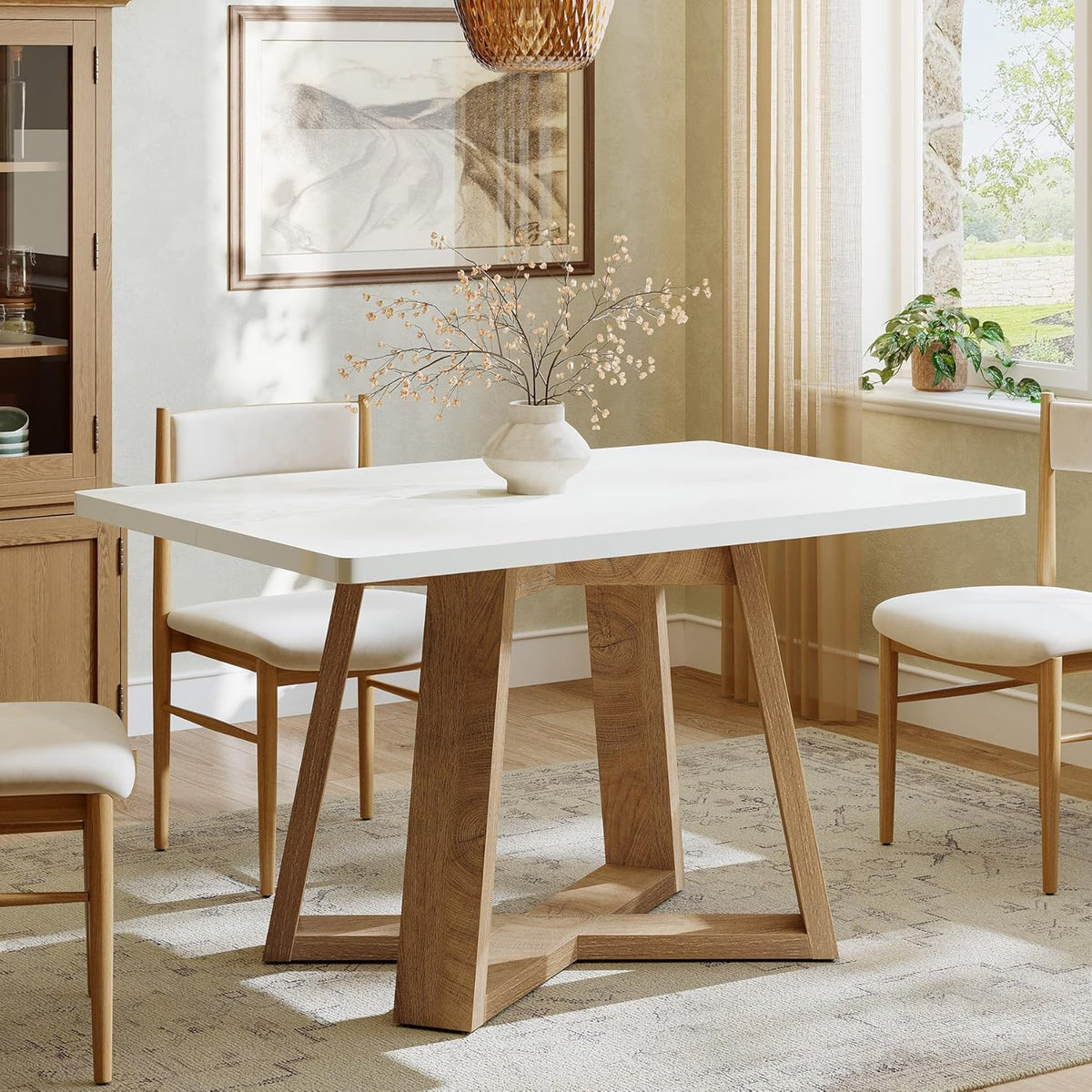 Tribesigns 47-Inch Dining Table Set of 2, Modern Kitchen Table with Wooden Legs, Dinner Tables for Kitchen, Dining Room, Small Space, White and Brown, 2Pcs