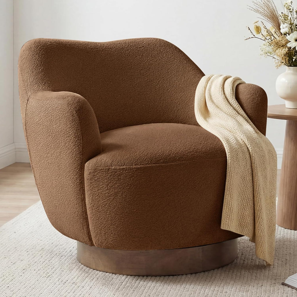 Swivel Accent Chair Set of 2,Upholstered Barrel Chair with Curves Camel Back Design,Modern Arm Chair with Wooden Base for Living Room Bedroom Reading Waitingroom,Terracotta