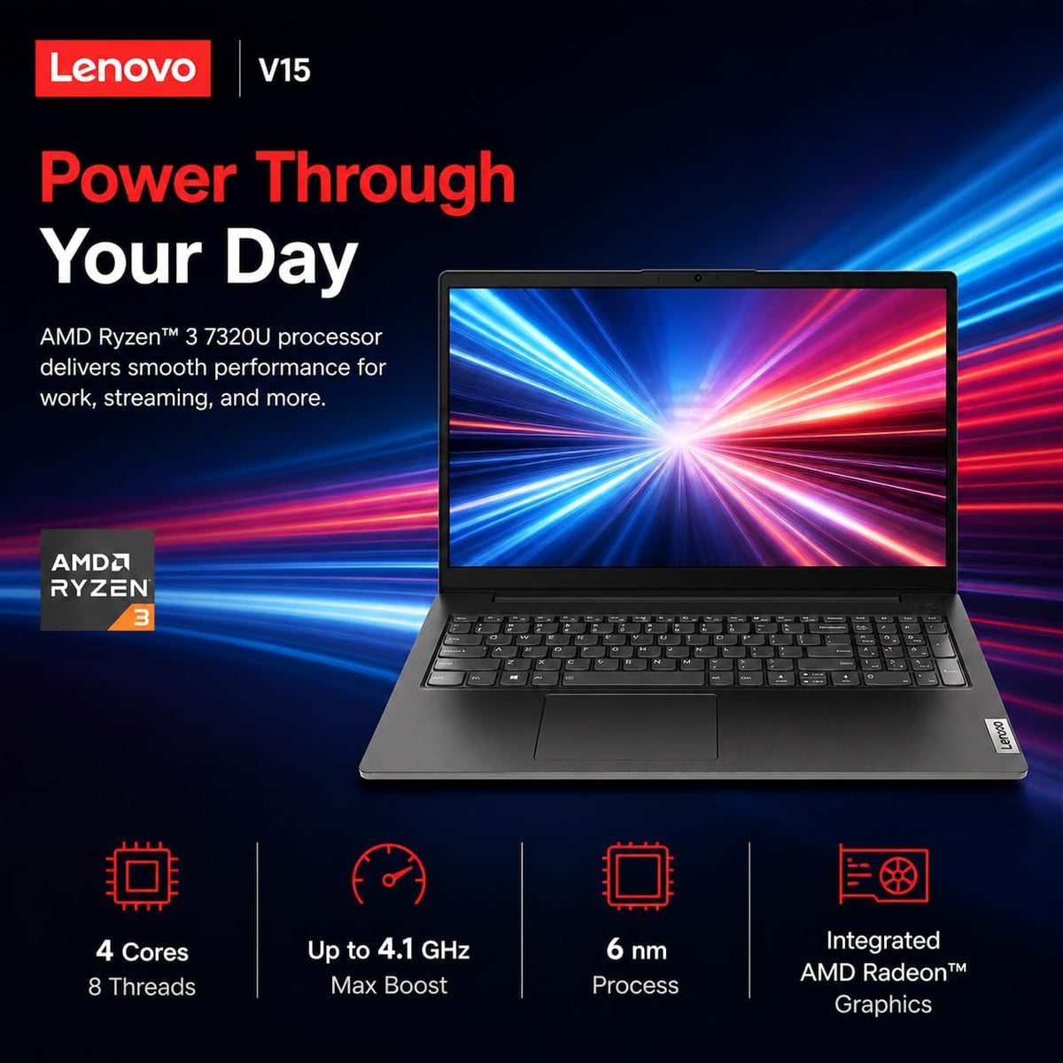 Lenovo 2026 New V15 Business and Student Laptop, Ryzen 3 7320U(Outperforms Intel i7-1065G7), 16GB RAM, 256GB SSD, 15.6" FHD, Ultra Quiet Design, Long Battery Life, Wi-Fi 6, Bluetooth 5, Windows 11 Pro