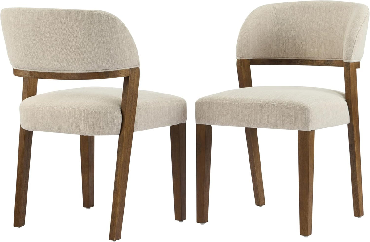 Christopher Knight Home Hanie Modern Upholstered Dining Chair Set of 2, Curved Backrest Kitchen Side Chair, Wooden Armless Dining Room Chair, Extra Seat for Living Room, Walnut+Beige