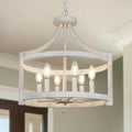 6-Light Farmhouse Chandelier, 19.3'' Vintage Chandeliers for Dining Room, Antique White Semi Flush Mount Ceiling Light, Rustic Metal Hanging Pendant Light Fixture for Entryway Foyer Hallway