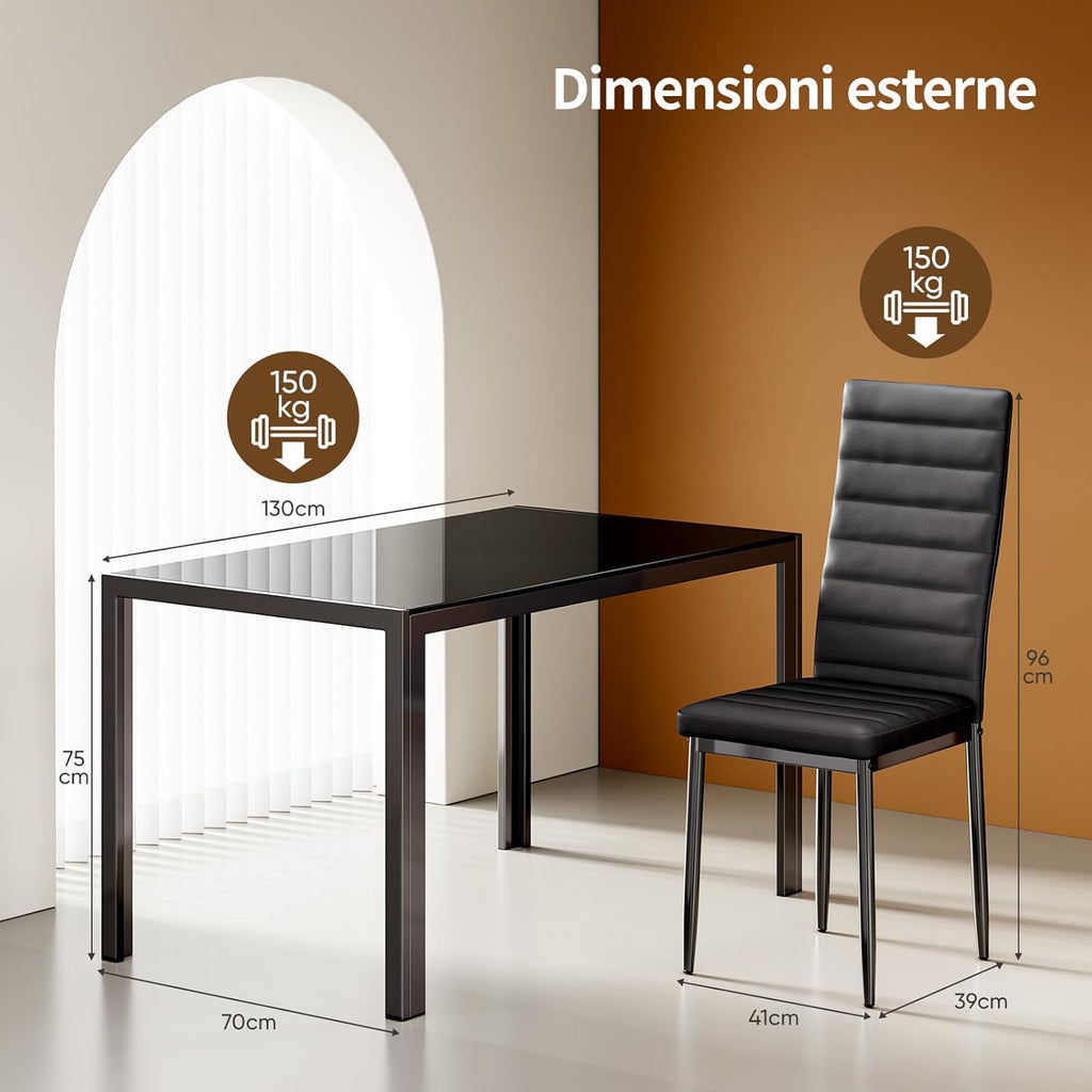 Bealife Kitchen Dining Table Set for 6, Tempered Glass 7 Piece Table and Chairs Set Modern for Home, Kitchen, Living Room, Dining Room,Black
