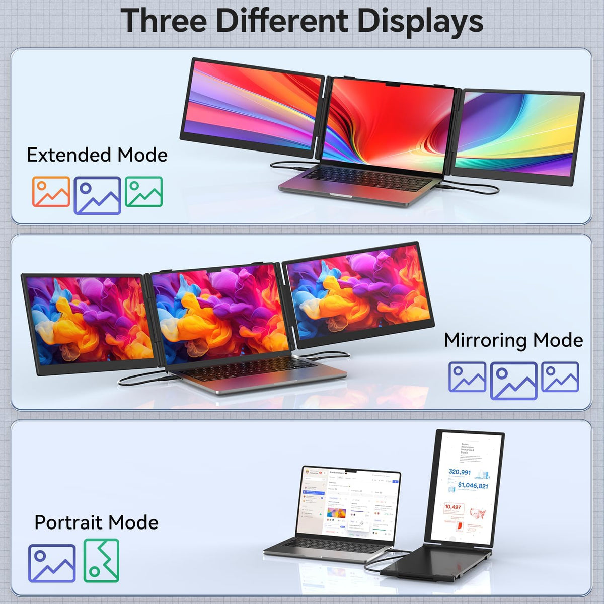 Laptop Screen Extender, 14" Ultra-Slim Triple Portable Monitor, 1080P FHD IPS Display, USB-C/HDMI Plug & Play, Monitor Extender for 13-17.3" Laptops, Mac/Windows/Chrome