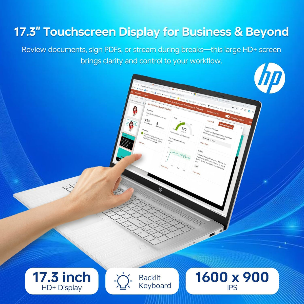 HP 17 Laptop, 17.3" HD+ Touchscreen, Intel Core i7-1255U Processor, 32GB RAM, 1TB SSD, Webcam, HDMI, Backlit Keyboard, Wi-Fi, Windows 11 Home, Silver